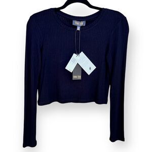 Truth By Republic Modal Ribbed Knit Top Black Long Sleeve Crop Size Small NWT